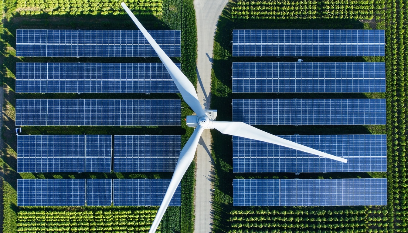 Hybrid renewable energy project with both wind turbines and solar panels
