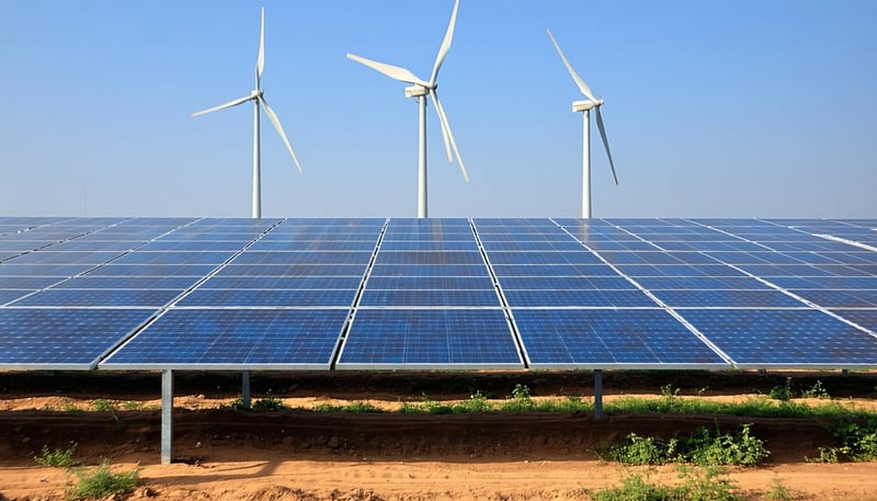 Wind turbines and solar panels symbolizing renewable energy solutions in India