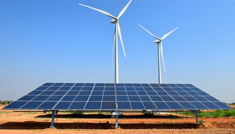 Renewable energy wind turbines and solar panels in India